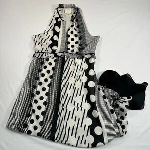 Anthropologie Maeve Sleeveless Maxi Dress Womens Sz 10 Black Ivory High Low Hem